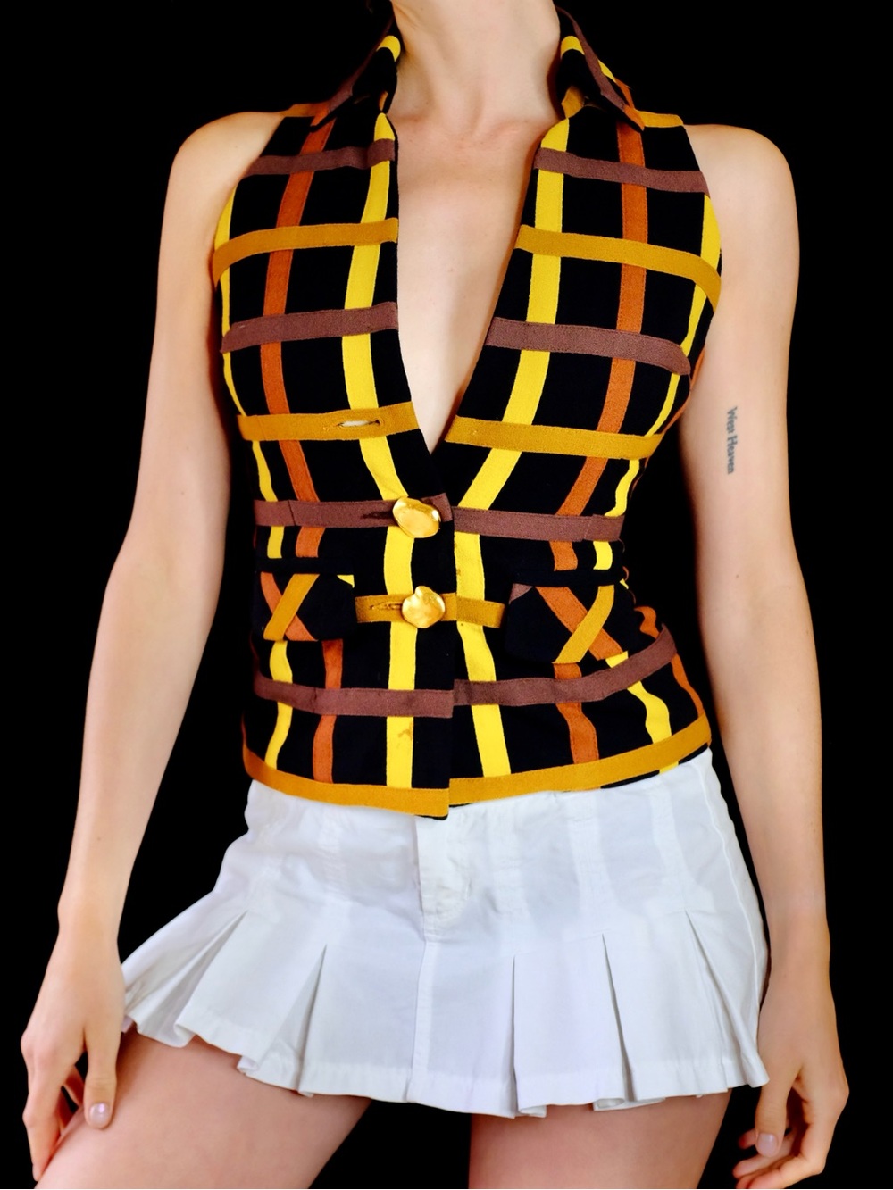 Todd Oldham Navy Vest with Yellow, Brown & Rust Stripes